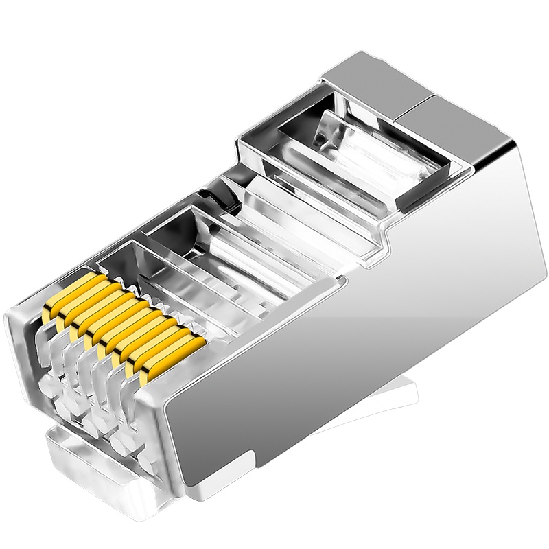 晶华 六类双屏蔽千兆水晶头 CAT6电脑网络网线RJ45工程级连接器8P8C大孔径连接头镀金100个/盒 S635