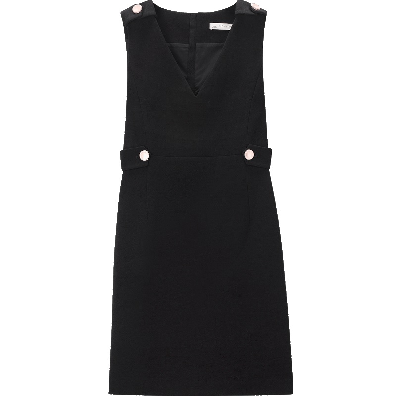 爱居兔2019秋冬女装V领收腰款式无袖连衣裙