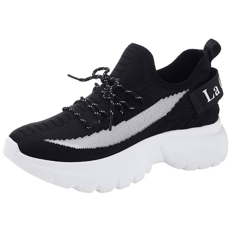 拉夏贝尔2019春夏新款原宿学生飞织运动鞋潮透气网面百搭休闲女鞋