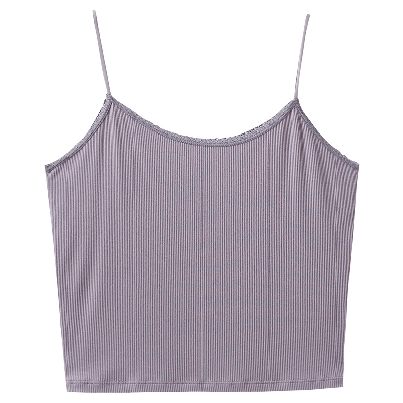 茵曼内衣 柔软透气蕾丝边螺纹弹性睡眠吊带背心9891031036
