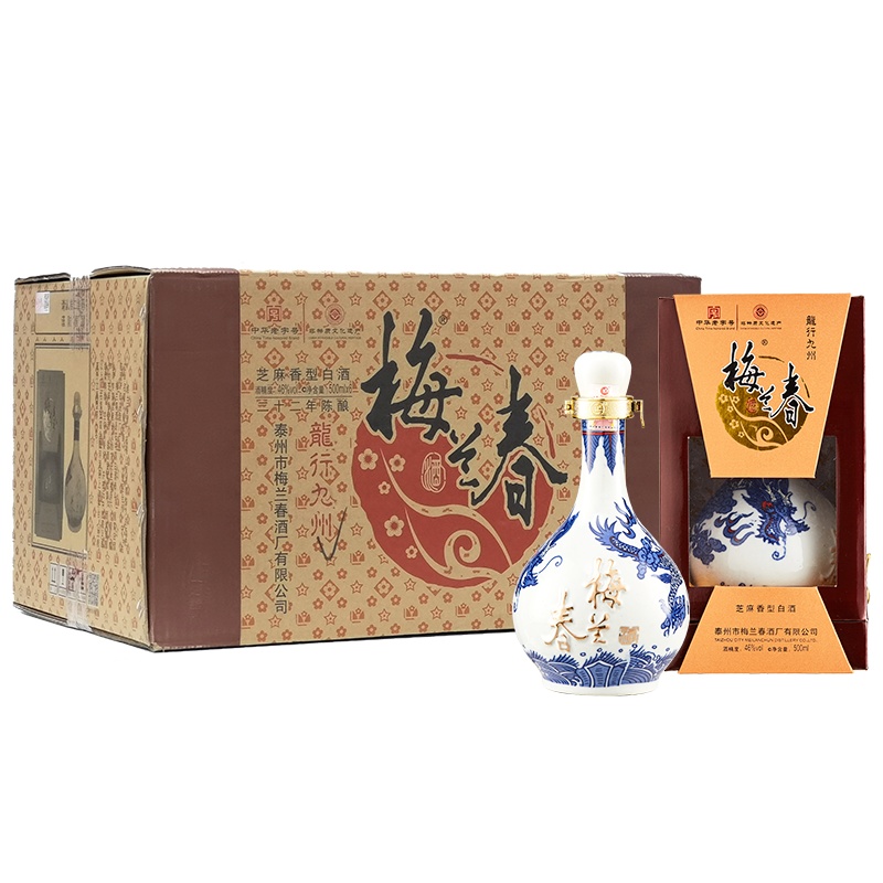 梅兰春 龙瓶46度龙行九州 500ml 6瓶整箱装 芝麻香型白酒 20年陈酿 京剧大师梅兰芳故乡美酒[新旧包装随机发]