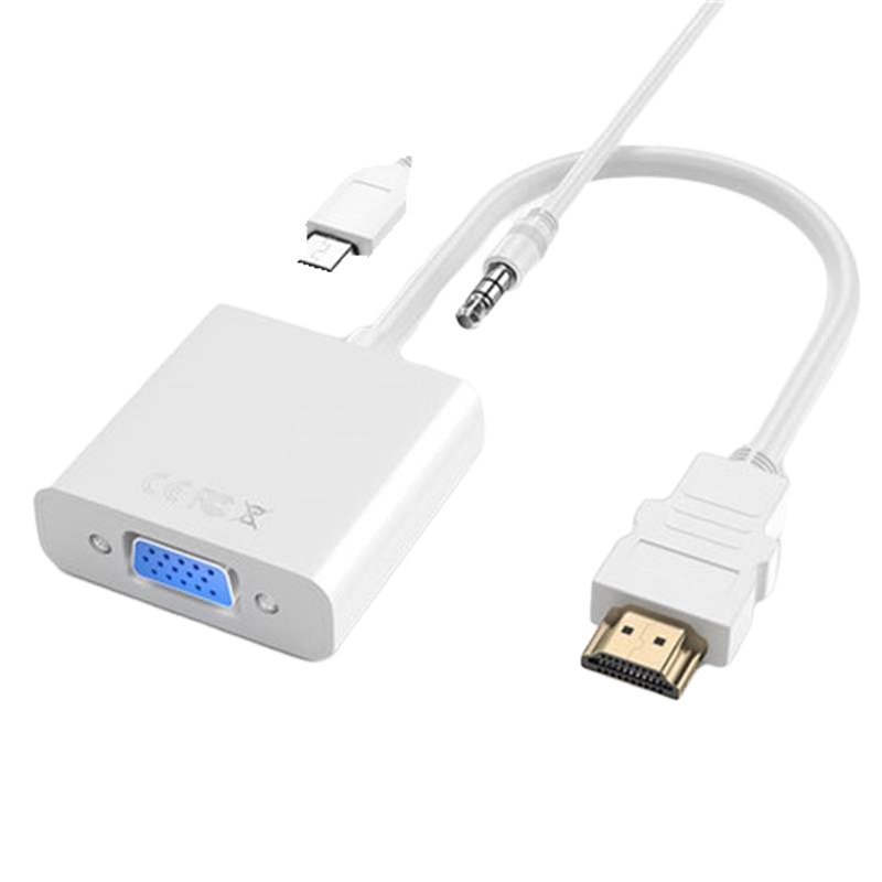 中诺HDMI转VGA线转换器带音频口供电口 高清视频转接头适配器 电脑盒子连接电视显示器投影仪线 白色