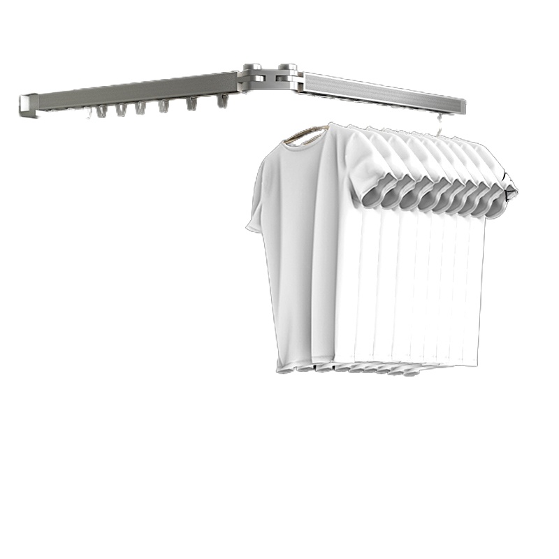 阳台折叠晾衣架室内壁挂式隐形窗外晒衣架推拉可伸缩小晾衣杆 铝镁合金-铝白[承重120斤]