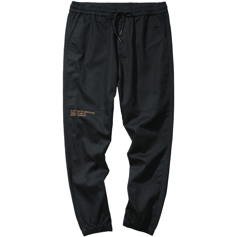 千纸鹤男士休闲裤2019秋季新款时尚宽松小脚黑色束脚九分裤90312