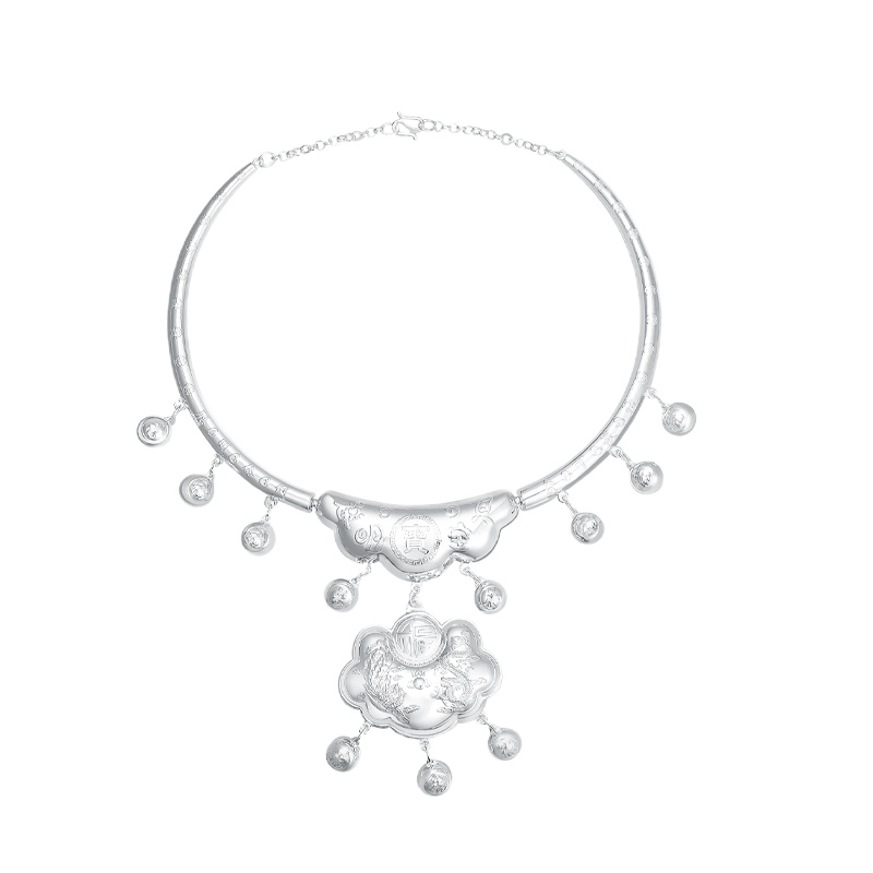 周贝贝珠宝 S999足银项圈银锁长命锁银项链满月周岁银礼 ZY0001