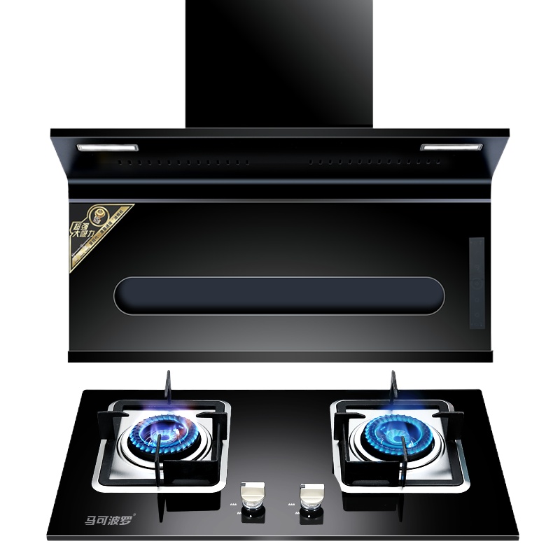 马可波罗 烟灶套装顶侧双吸16m³7字机触控式自动清洁4.5KW一级能效热电偶熄火保护双灶T101+A3(340)液化气