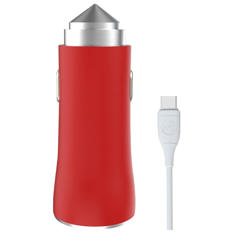 ASPOR A918 TYPE-C车载充电器3.4A 2合1组合配Type-C数据线车充带灯2USB 红色