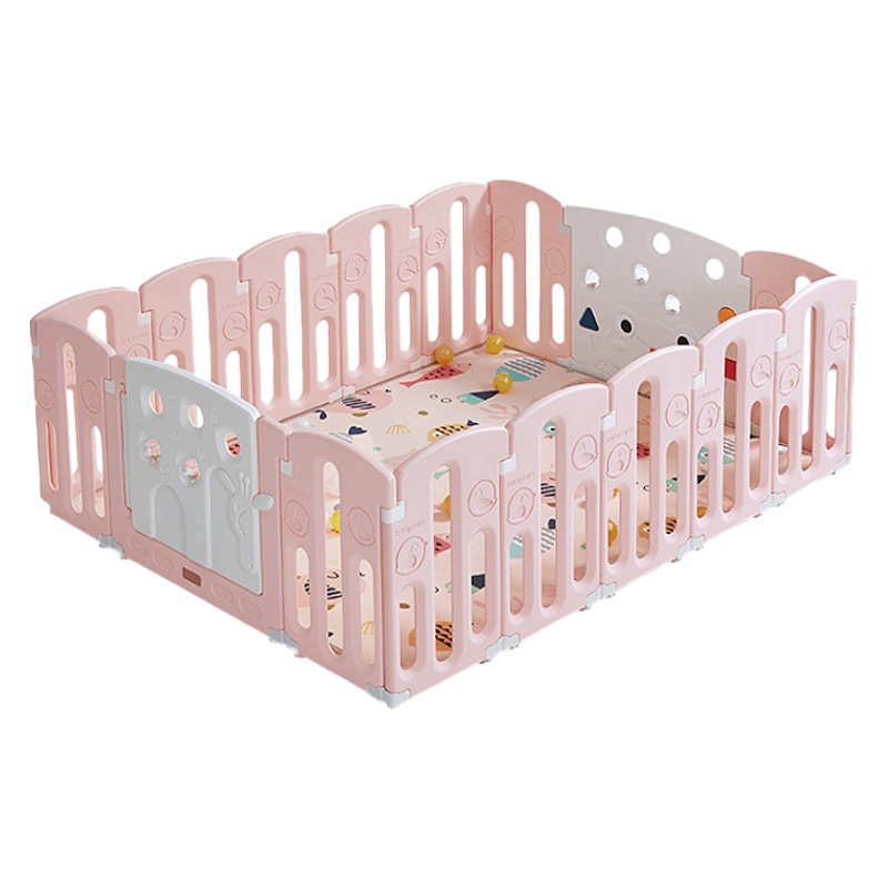 babycare儿童游戏围栏室内婴儿防护栏爬行垫安全学步14+2维尔粉围栏+爬行垫[套装]