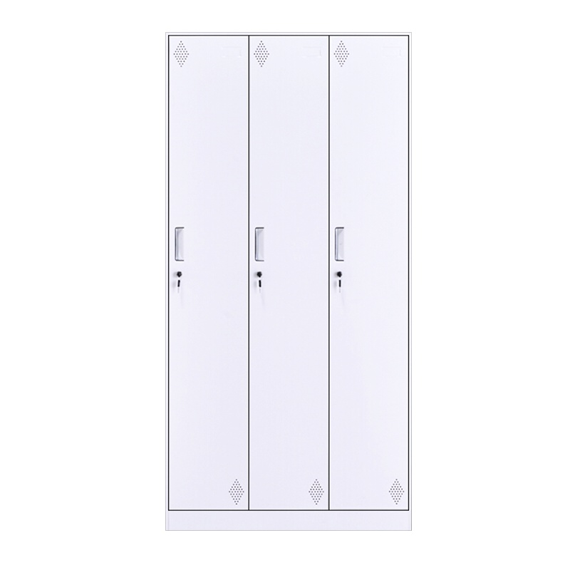 苏美特薄边更衣柜拆装铁皮柜储物柜员工柜寄存包柜鞋柜三门更衣柜纯白豪华加厚款