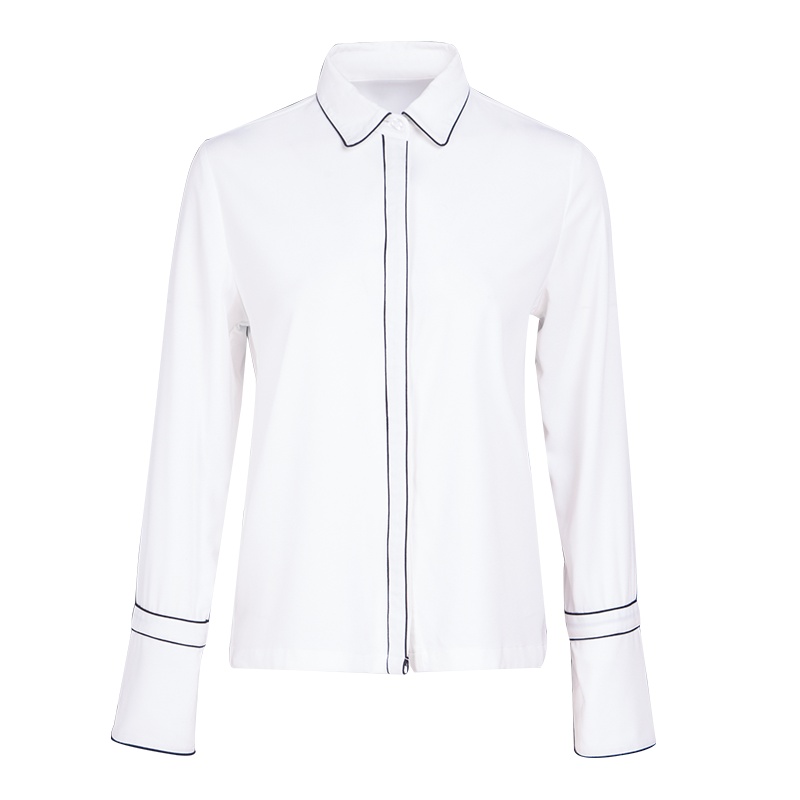 晚白2019秋季新品时尚通勤百搭纯色翻领单排扣职业长袖衬衫上衣女