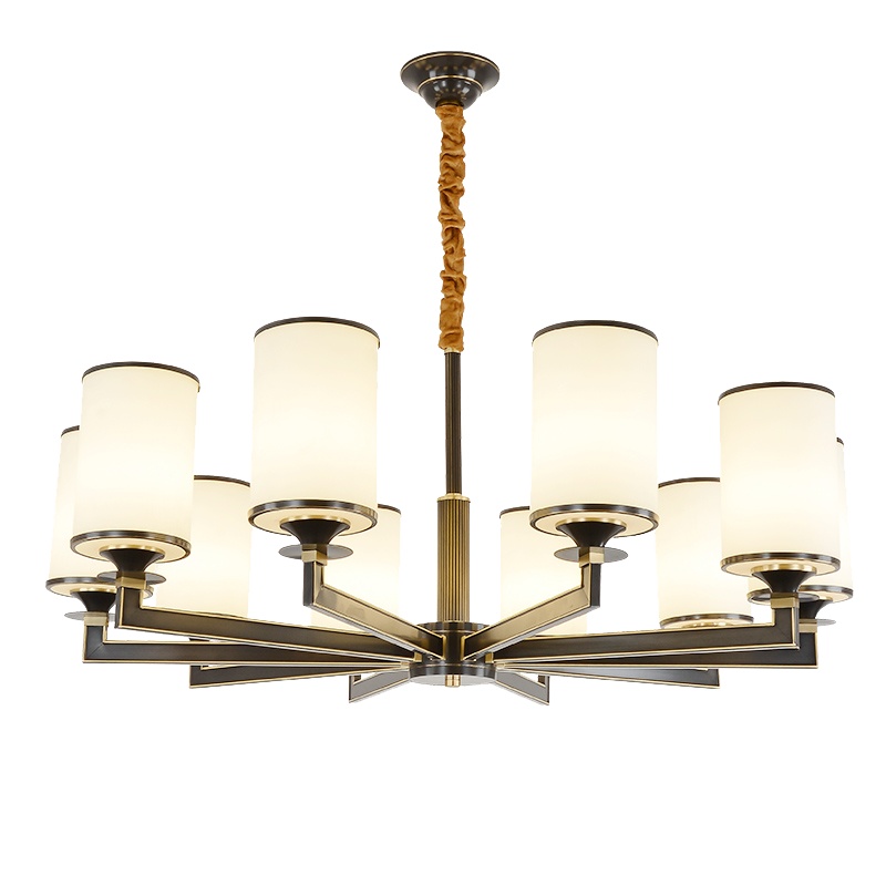 觅物 新中式全铜吊灯客厅吊灯新中式餐厅吊灯全铜系列中国风卧室餐厅书房茶楼酒店别墅吊灯大气玻璃吊灯灯饰