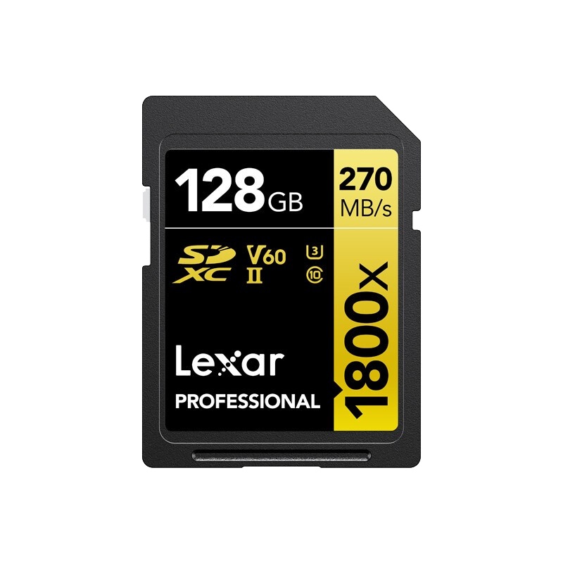 雷克沙(Lexar)SD卡128GB 1800x相机内存卡读280MB/s写210MB/s单反存储卡C10 U3 V60