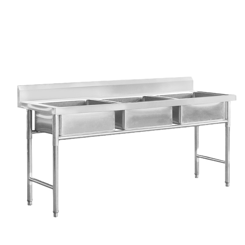 乐创(lecon)商用不锈钢水池单槽双槽三槽不锈钢水槽厨房带支架洗菜盆食堂洗碗 三槽水池 1.0mm
