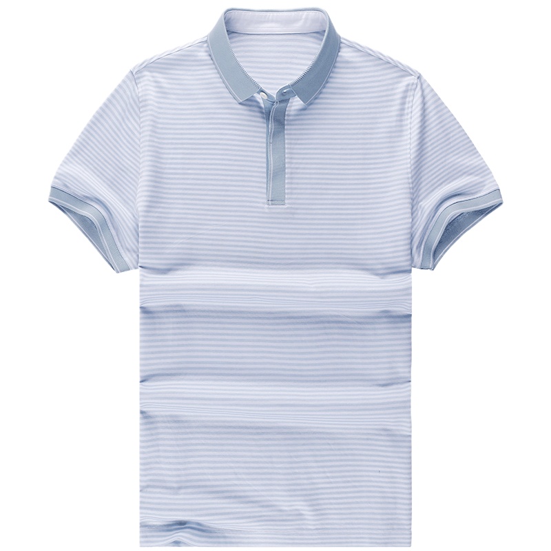 布先生短袖T恤 男士丝光棉条纹上衣 轻商务翻领休闲短t AT10037