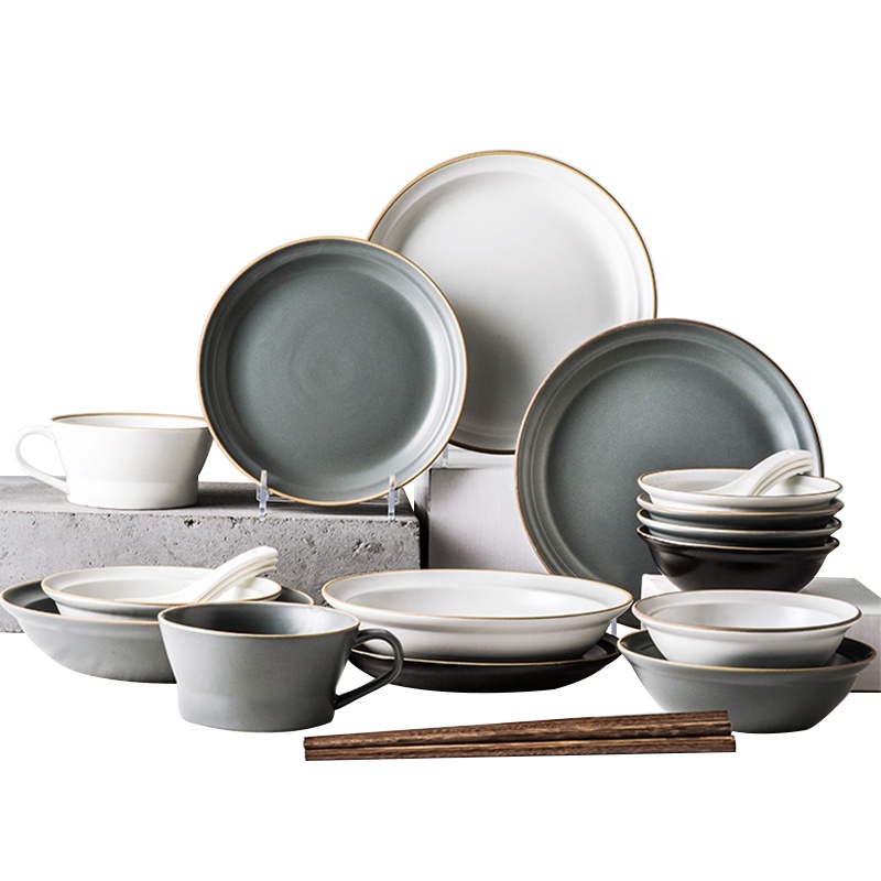 亿嘉IJARL 碗碟套装 家用北欧网红ins情侣组合现代简约送礼盘子碗筷餐具套装多人莫兰迪系列26件套