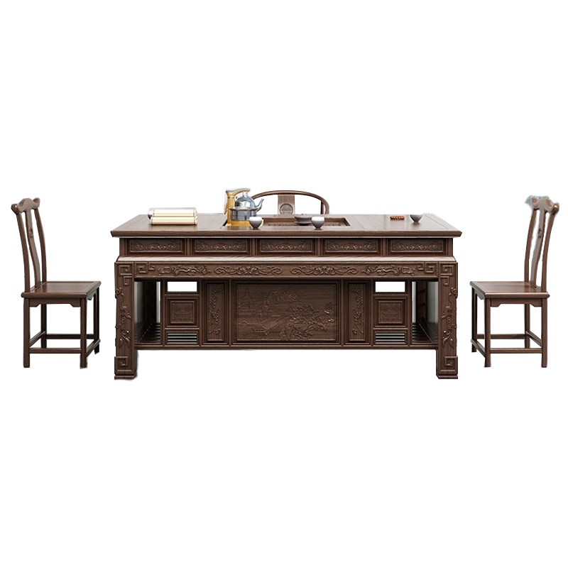 逐鹿中原茶台茶桌椅组合实木茶几桌客厅家用小户型办公室功夫茶桌HC0681新中式泡茶台1.8M