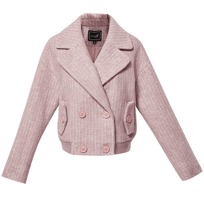 欧昵雪秋冬小个子落肩长袖呢子大衣女宽松显瘦短款毛呢外套