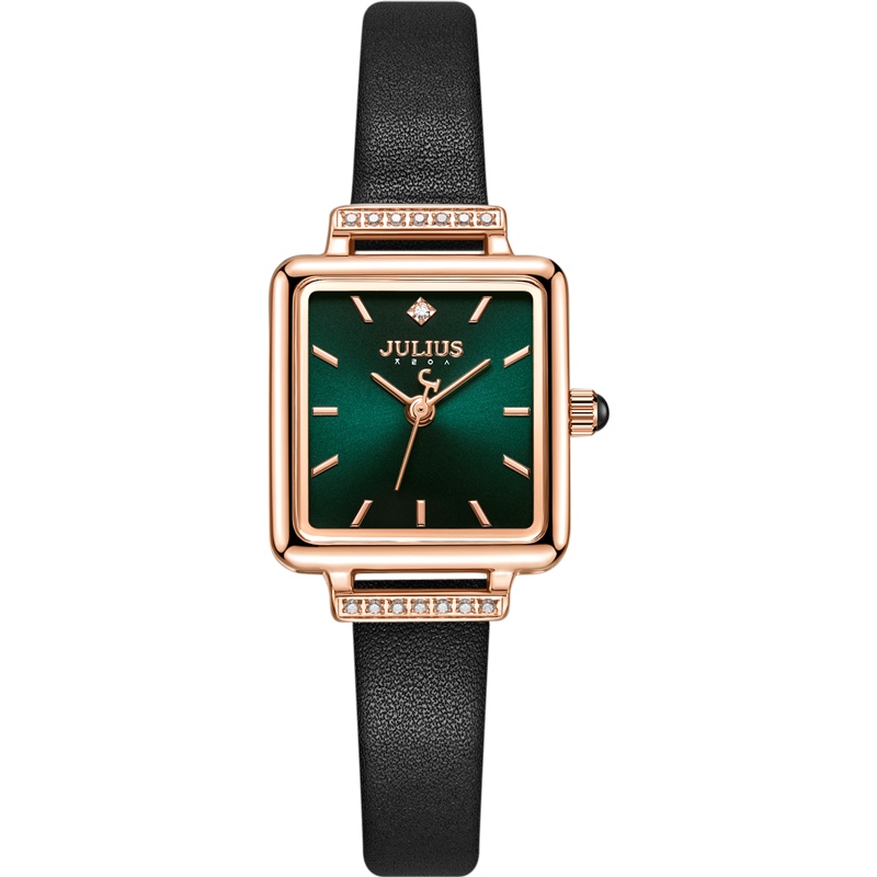 聚利时复古优雅小方表锆石皮带潮流小绿表防水气质女表JA-1314