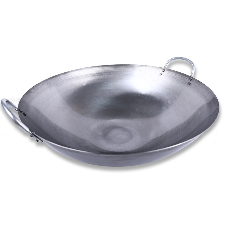 玉叶钢板锅 熟铁锅钢板无涂层炒锅加厚圆底家用饭店商用炒菜锅带耳铁锅燃气灶电磁炉通用