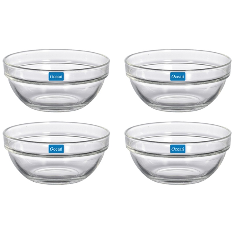 Ocean进口无铅玻璃碗可叠沙拉碗调料碗甜品碗米饭碗小汤碗5寸4只