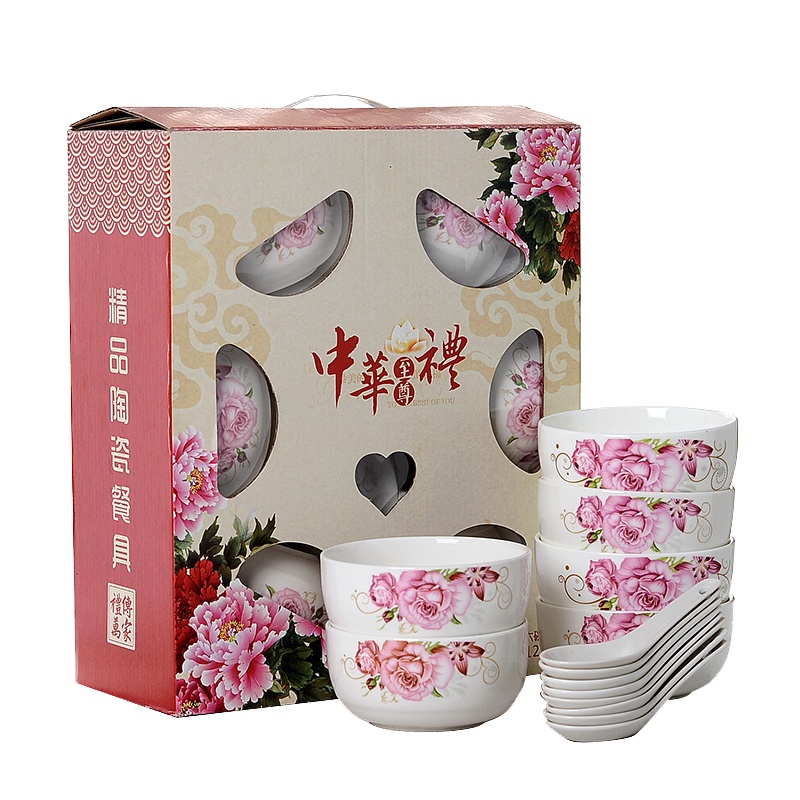 中华情碗勺套装 红花碗餐具套装 6碗6勺(套)[CWFD]