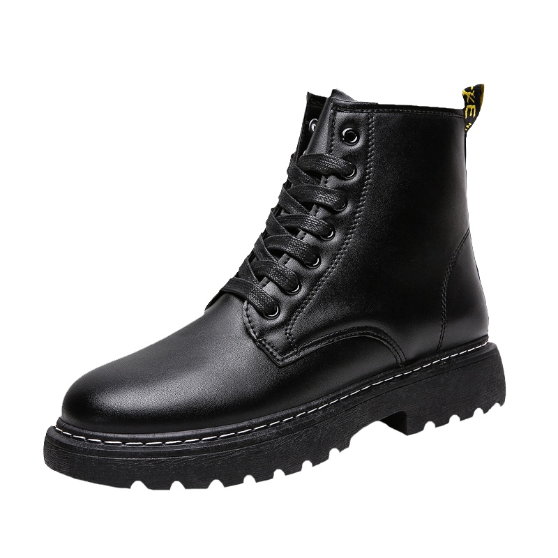牧伦奴仕(MULUNUSHI)冬季马丁靴男士高帮鞋户外休闲鞋男机车靴时尚加绒保暖皮靴工装鞋男靴子英伦短靴PU潮黑GM01