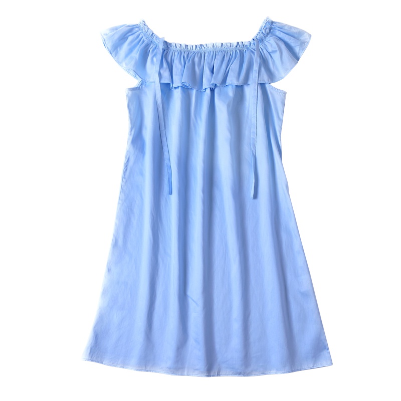 雪仙丽纯棉睡衣裙女士夏天一字肩公主风宽松中短连衣裙吊带家居服