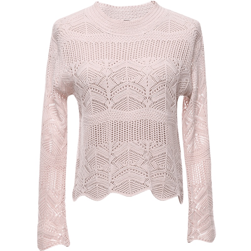 欧昵雪性感镂空针织上衣喇叭袖长袖套头针织衫女