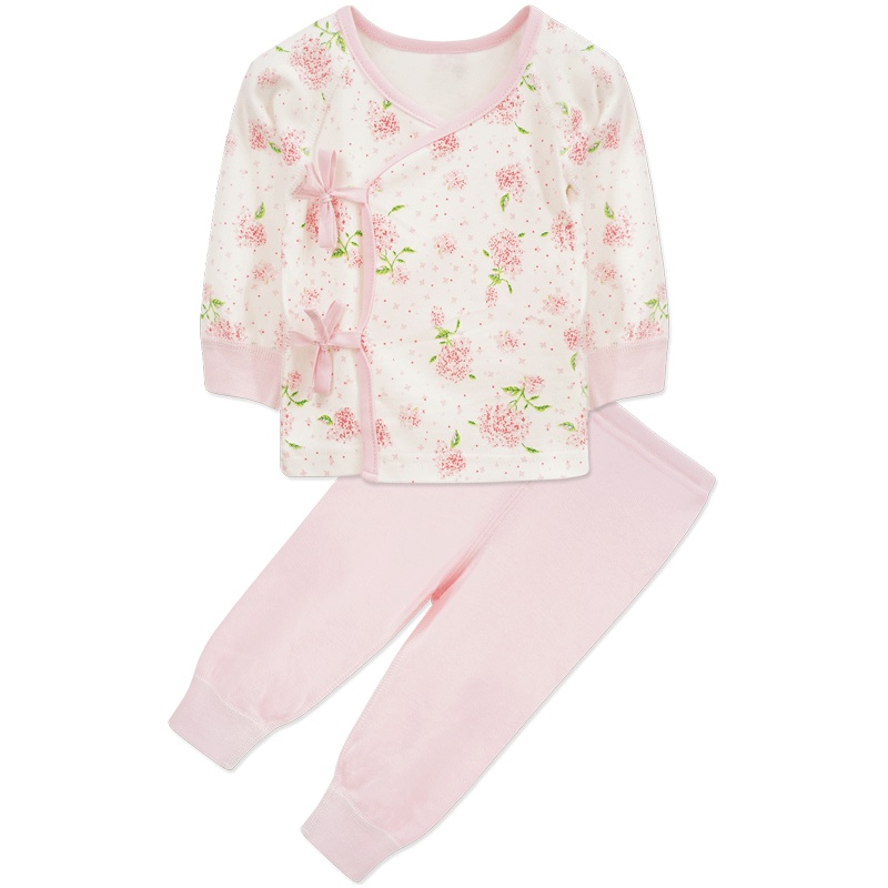 婴姿坊秋冬新生儿和尚袍套装女宝宝婴幼儿四季绑带内衣两件套可开裆 52-66cm 0-6个月