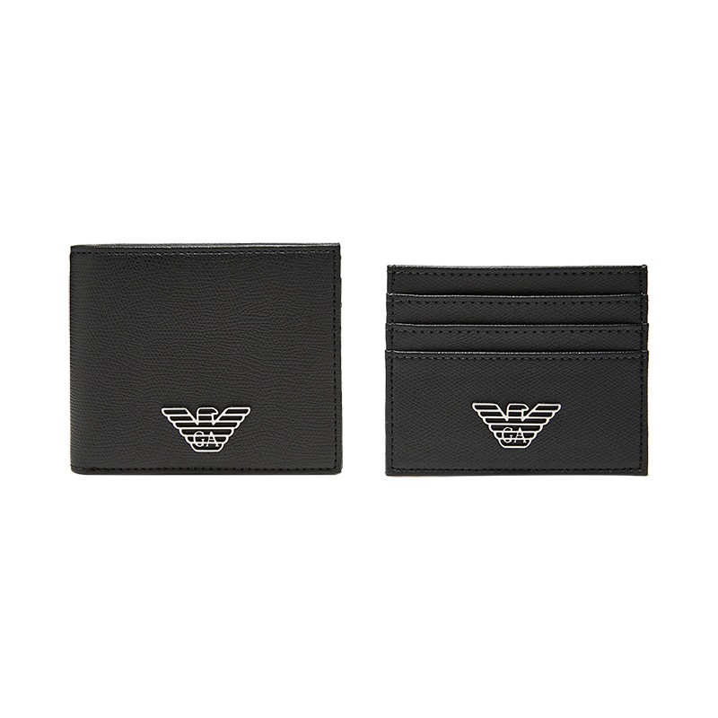 EMPORIO ARMANI 阿玛尼 男士黑色牛皮钱包卡包礼盒装