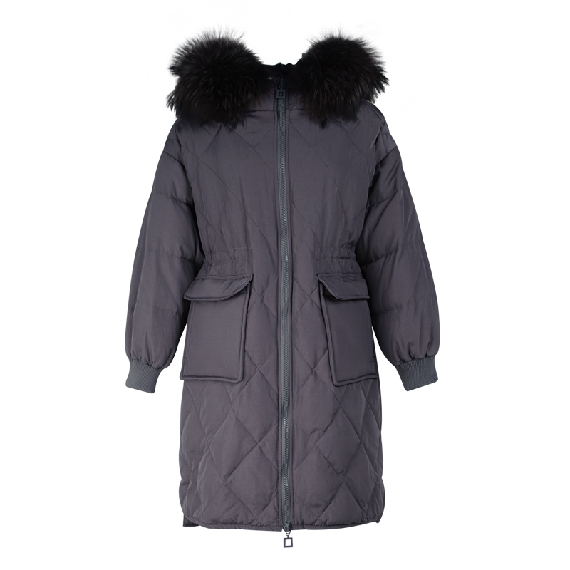 晩白 新品纯色大貉子毛领保暖90白鸭绒羽绒服外套