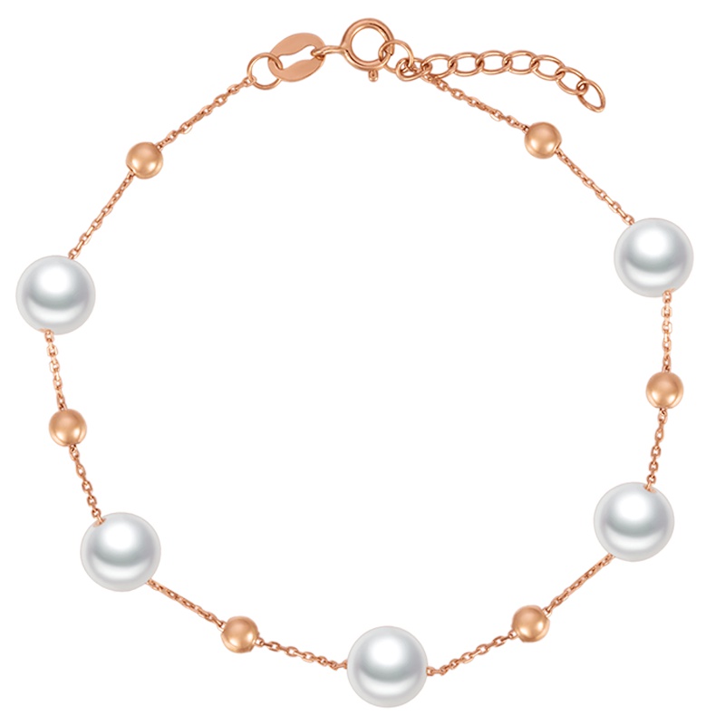 金一18K金淡水珍珠正圆无暇满天星女士珍珠手链 (定价)CID003 白色