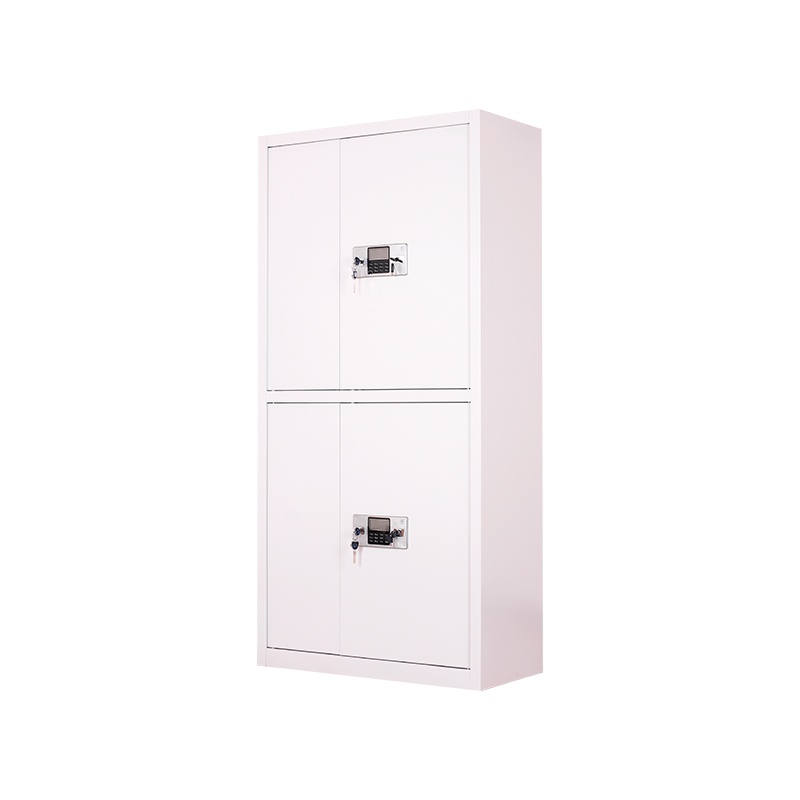 保密柜文件柜资料柜钢制带锁储物柜双保险电子指纹密码锁防盗铁皮柜灰白色通双节