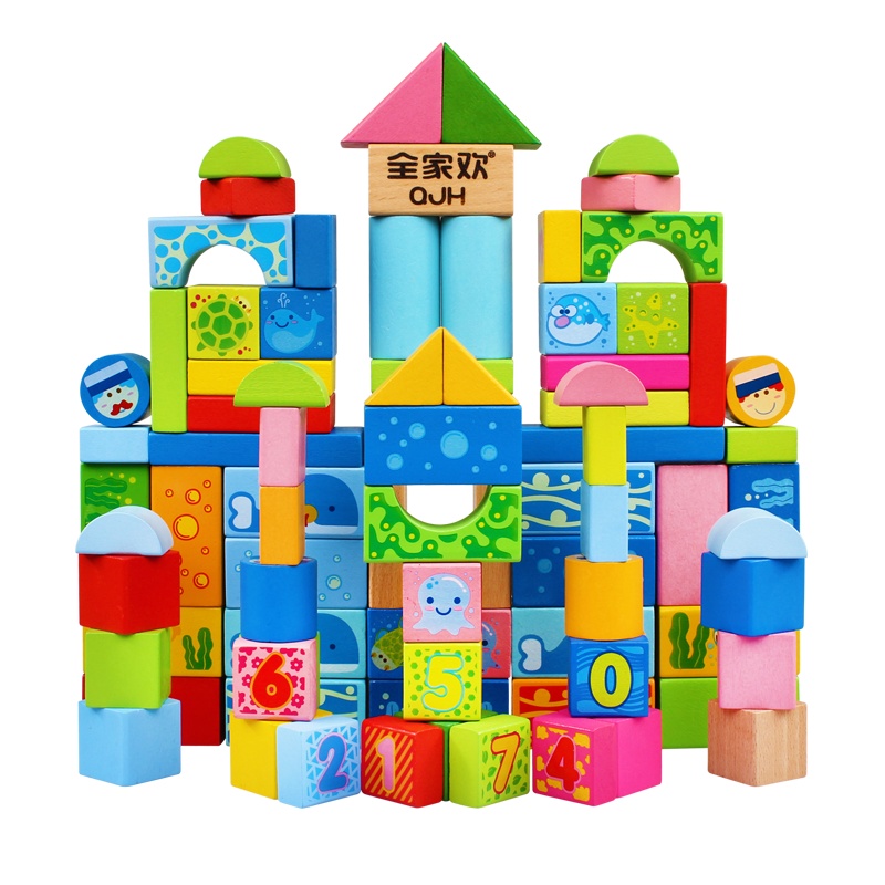 木玩世家木质积木儿童玩具100粒大块颗粒桶装 宝宝婴幼益智早教玩具 可啃咬拼装安全 女孩男孩礼物 0岁以上 Q1102