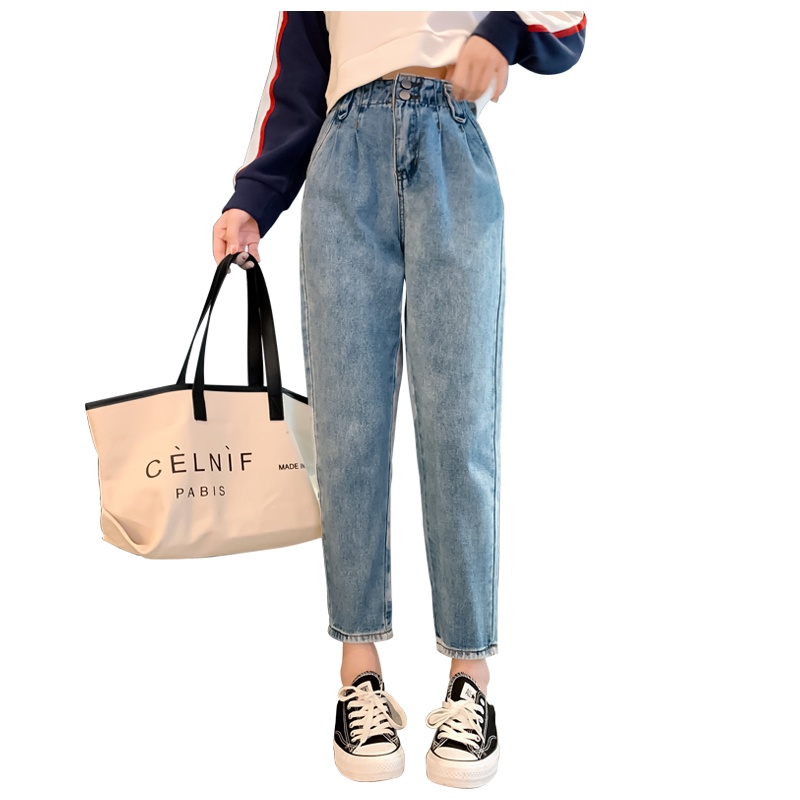 如熙显瘦小脚女哈伦裤水洗直筒宽松老爹工装裤高腰九分牛仔裤女