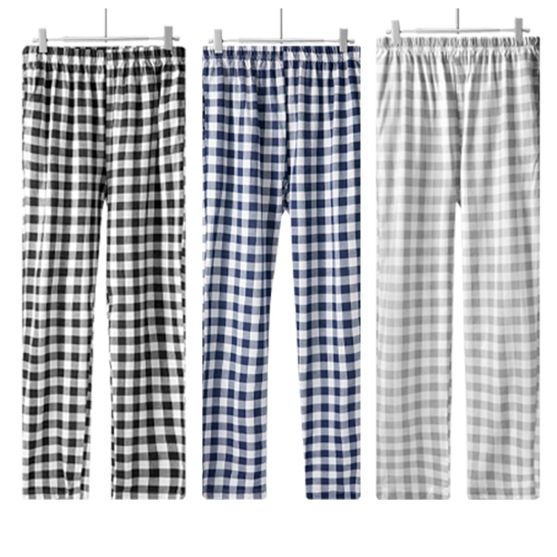ENK2021年春上新纯棉格纹长裤休闲裤睡裤可外穿男士睡衣家居服