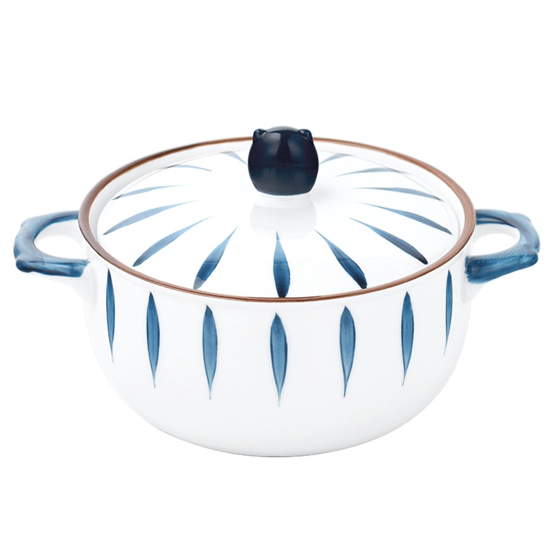 拜杰陶瓷碗带盖双耳汤碗带盖泡面碗900ml家用大号汤盆菜碗方便面碗牛肉粉面汤碗防烫