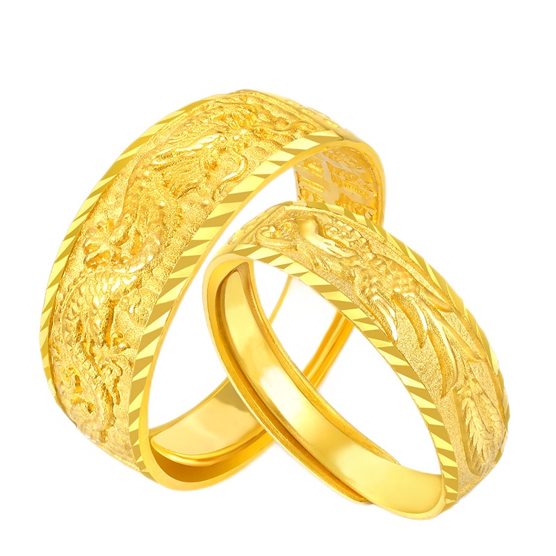GZUAN古钻珠宝 黄金情侣戒指 足金男女款龙戒凤戒活口戒指 HJJ0007