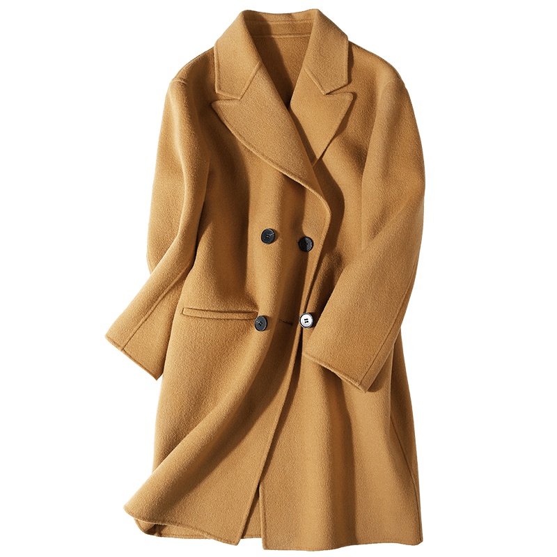 高梵(GOLDFARM)秋冬毛呢外套女羊毛中长款韩版宽松双面呢大衣外套