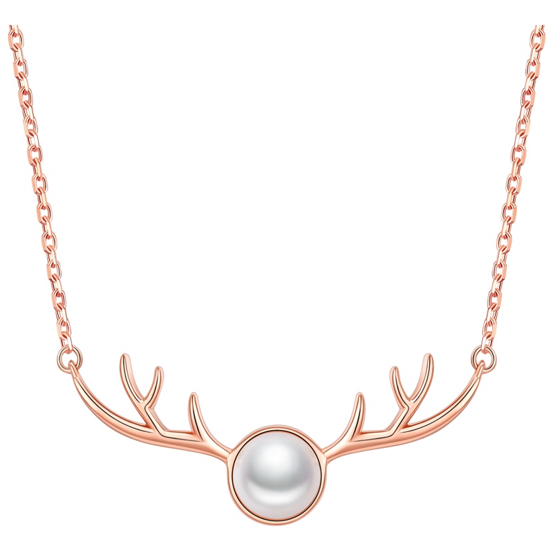 佰色传情新款s925银天然淡水珍珠小鹿一路有你锁骨链七夕礼物