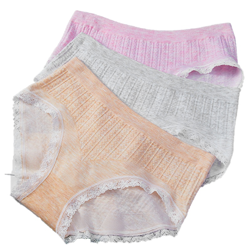 ENK女士内裤 中腰蕾丝春季新款彩棉提臀无痕三角裤女3条装