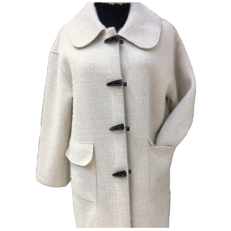 简洛卡2019冬季新款羊毛职业中长款大衣米色