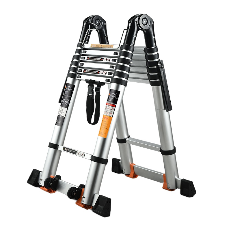 加厚铝合金折叠梯双面伸缩梯 双升降竹节梯子 0.9米升3.8米 1个