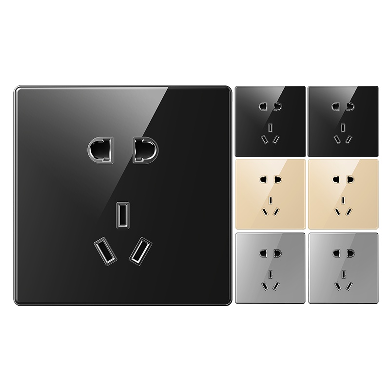 欧奔(EUROB)开关插座86型家用玻璃大板墙面墙壁暗装墙式二三插5五孔电源插座面板多孔