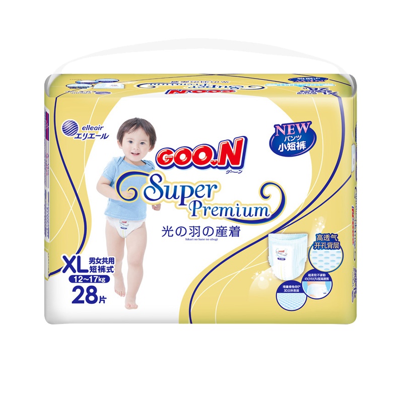 大王GOO.N光羽短裤式纸尿裤加大号XL28片(12-17kg) 拉拉裤羽感轻薄透气尿不湿
