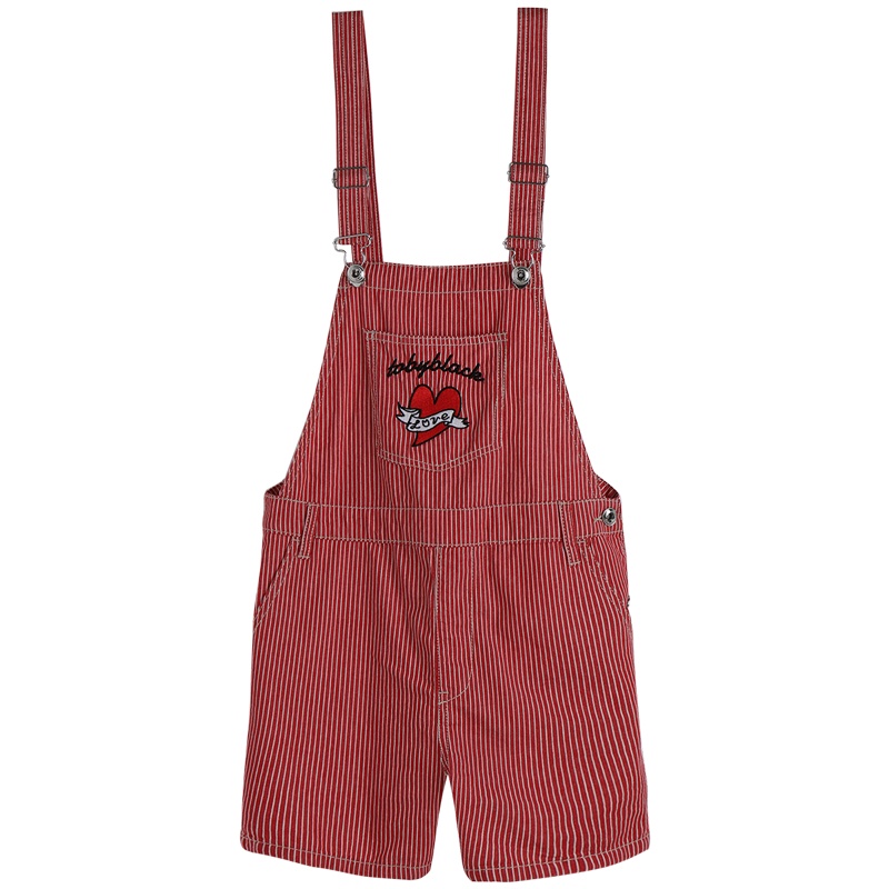 a02商场同款韩版条纹背带裤女印花牛仔短裤女D1U2D0311PN