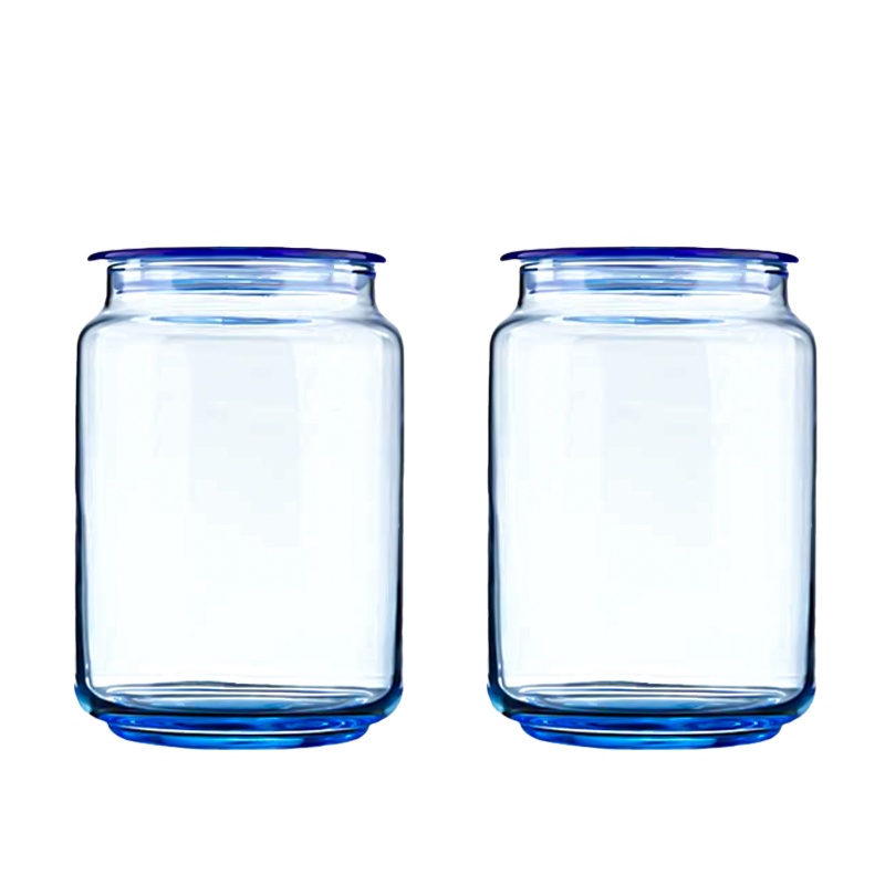 乐美雅玻璃密封罐储物罐大号干果罐子 奶粉罐储藏罐零食玻璃瓶冰蓝750ML2只 J0106