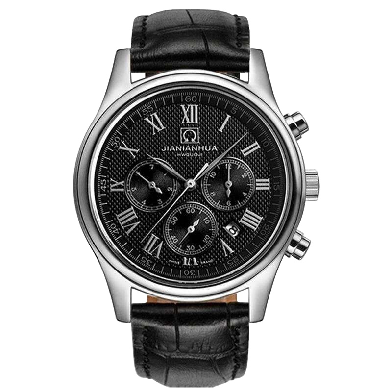 瑞士嘉年华CARNIVAL手表 名匠商务防水男士全自动机械表 男休闲时尚三眼六针多功能真皮表带男表腕表 8827皮表带款