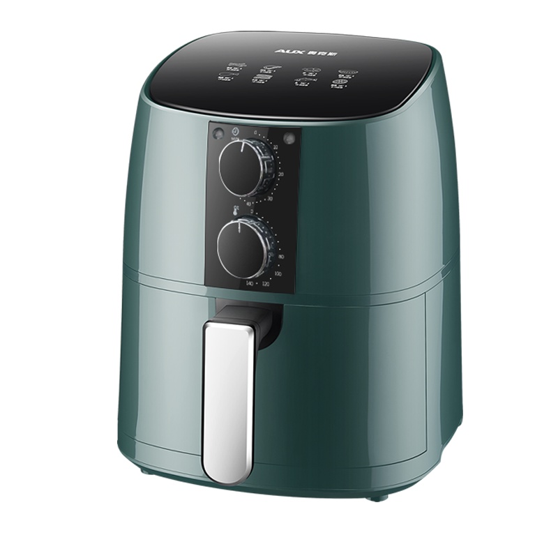 奥克斯(AUX)空气炸锅2199M绿色机械款多功能4.5L容量智能电炸锅自动无油烟烘焙迷你烤箱薯条机不沾烤架易清洗无烟炸
