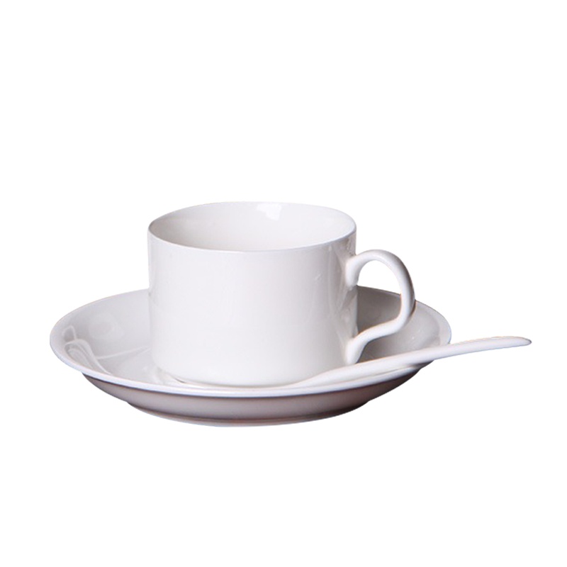 乐享 陶瓷咖啡杯碟套装 咖啡具 一杯一碟送一勺纯白
